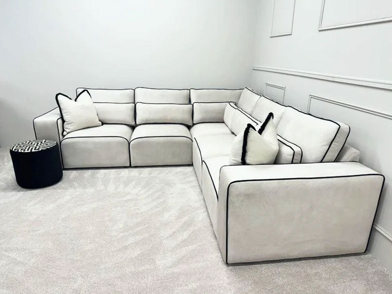 Sloane Large Corner Sofa Couch - Custom Contrast Piping - Cream