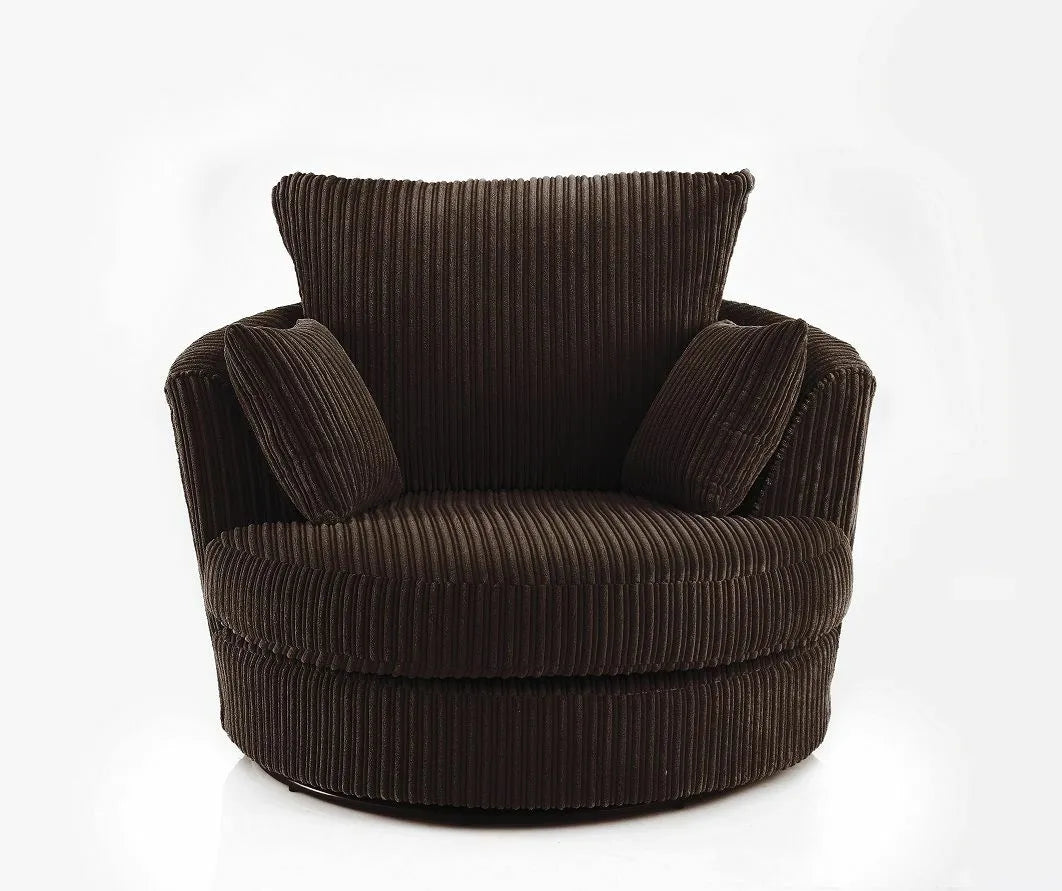 Jumbo Cord Sofa Swivel Cuddle Armchair Black Grey Brown Cream Suite Option Chair