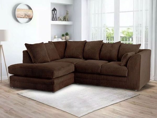 Dylan Jumbo Cord Fabric Corner Sofa with Cushions 3 Seaters, 2 Seaters L-Shape Sofa - Chocolate
