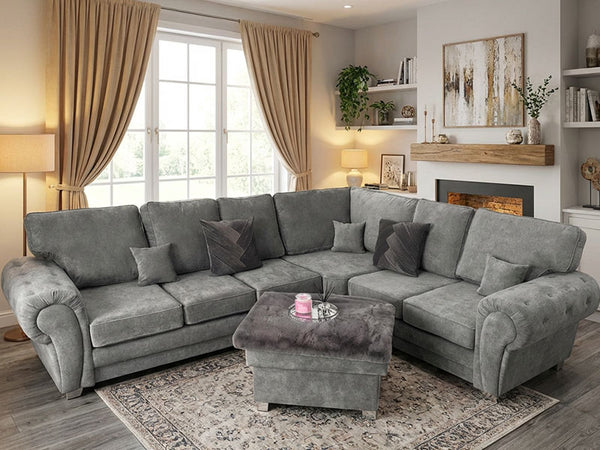 The Luxury Verona Grey Fabric Sofa - Large Corner Sofa - 6  Seaters