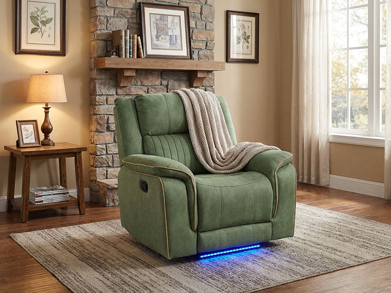 MNS Geneva Pro Fabric Electric Recliner Sofa 1 Seater ,USB, LED Lights