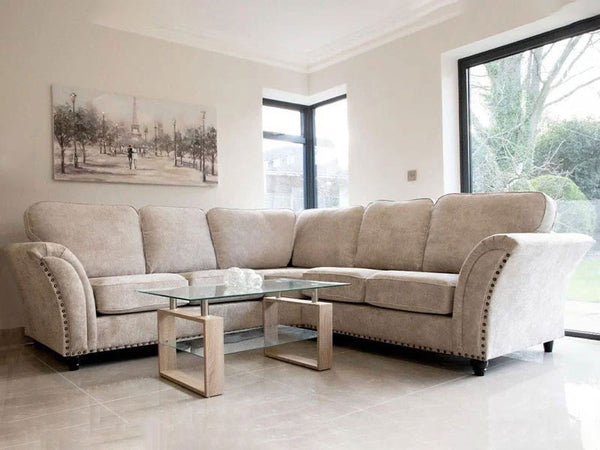 Harrison Chenille Fabric Corner Sofa Couch - 3, 2 Seaters With Matching Footstool