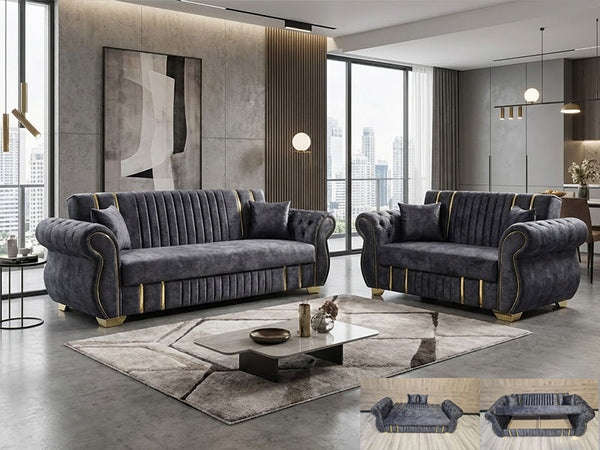 Turkish Style Sofa Bed With Storage Plush Chesterfield Arms Ottoman Settee - Grey