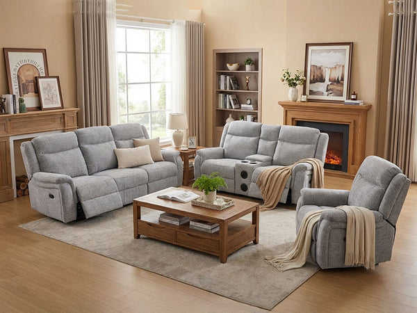 MNS Siyara Fabric Electric Recliner 3+2 Sofa With Bluetooth, USB, Cooling, Cupholder, Wireless Charging