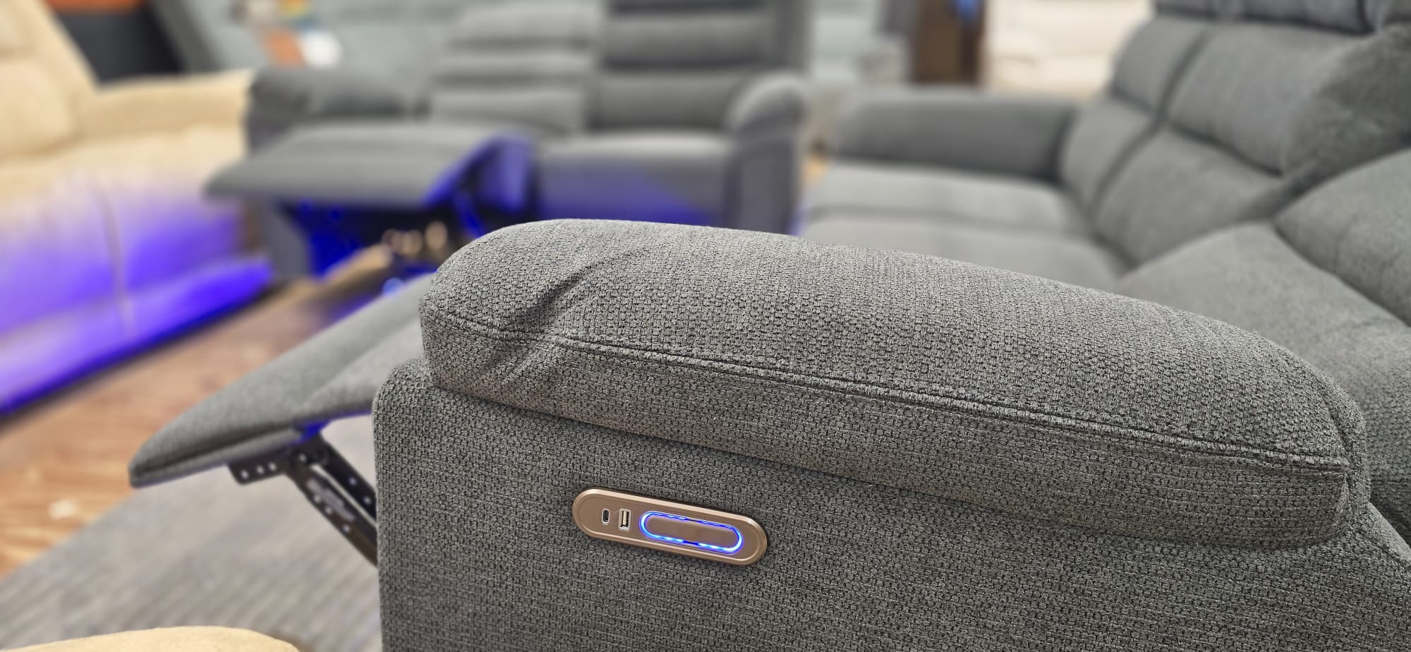 MNS Venice Fabric Electric Recliner Sofa Grey - 3+2 Seater Fabric Sofa