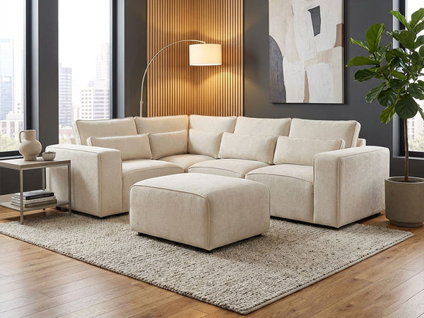 Sloane Corner Sofa Chenile Fabric Sofa - 4 Seater Corner Sofa - Cream
