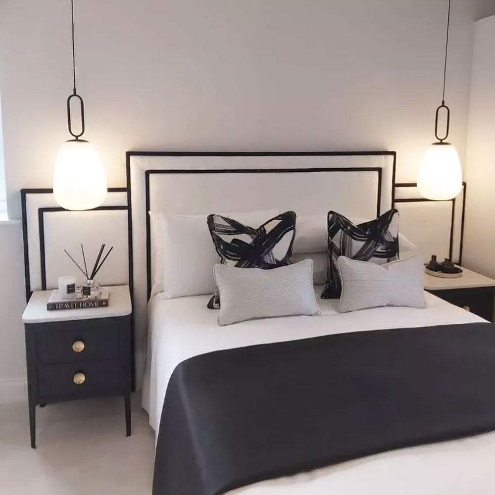 Luxury Piping White Plush Bed Frame With/Without Ottoman Storage - 54 " Headboard