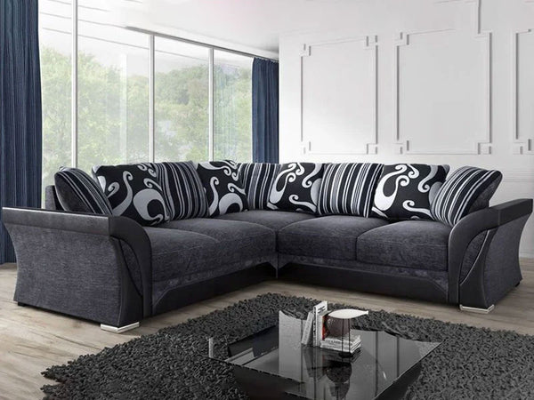 Shannon Fabric Corner Luxuries Sofa in Black & Grey