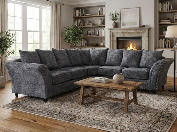 Harrison Full Back Fabric Double 5 Seater Corner Sofa Set