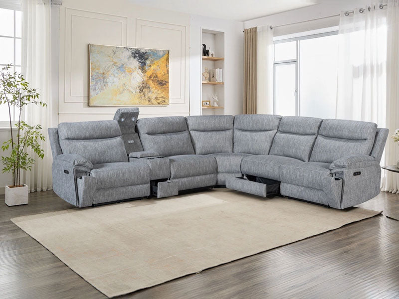 Hercules Express Fabric Electric Recliner Modular Corner Sofa With Cupholders - USB Charging Ports, Storage